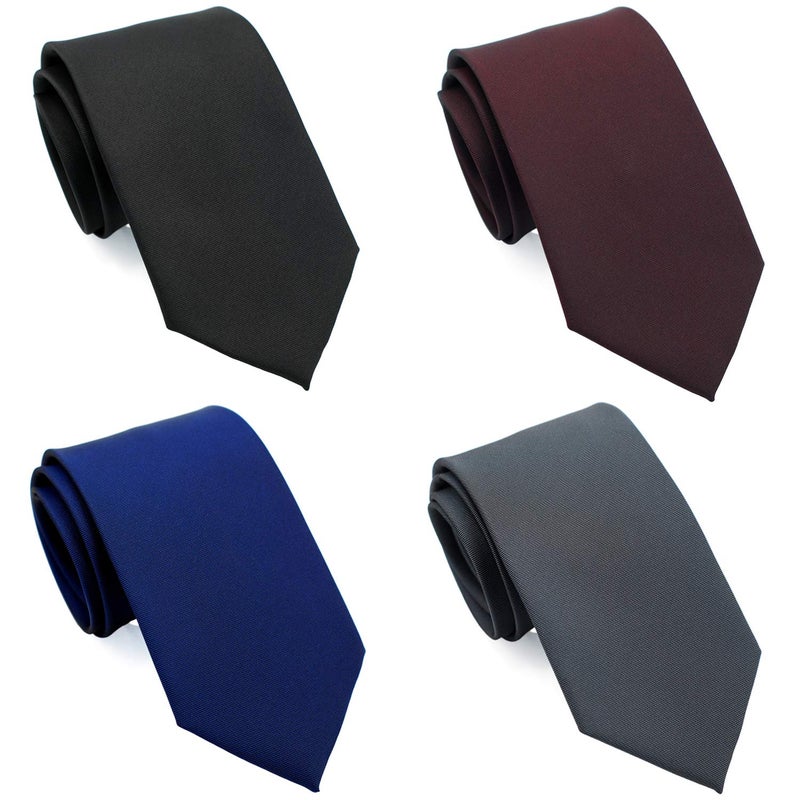 ZENXUS Extra Long Ties for Big and Tall Men, 63 inch XL Long Neckties, Solid Black, Navy, Gray, Burgundy, 4-Pack - Image 1
